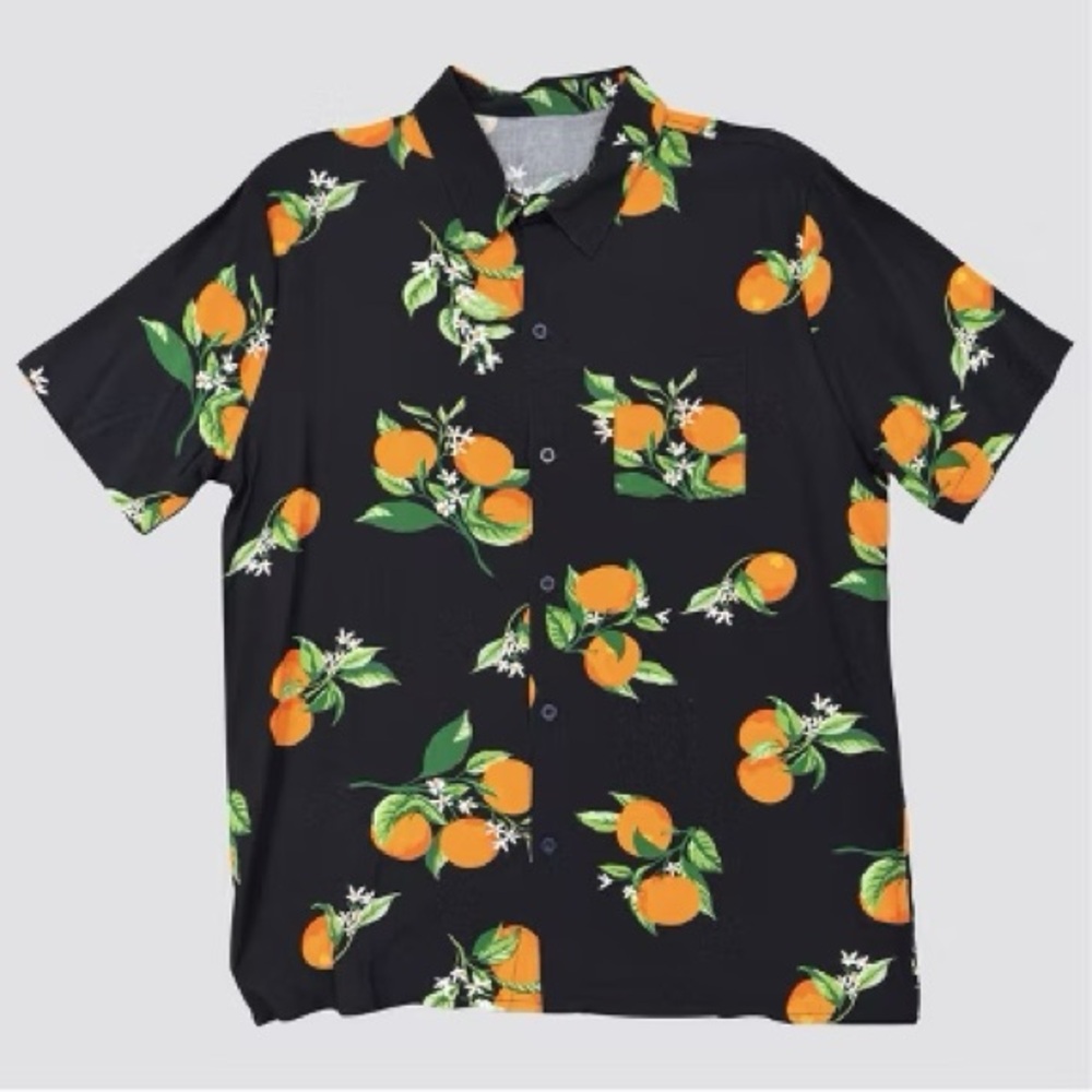 Target Orange Shirt Men's Orange Print Short Sleeve Button-Down Shirt Size XXL